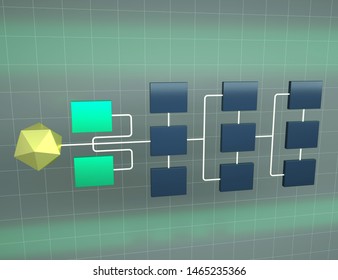 Abstract Connection Network 3d Illustration. Structure Of Network Topology. Concept Of Hierarchy