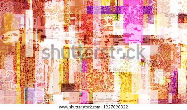 Abstract cork background artwork with random colorful rectangles. Bright backdrop with pink and yellow accents