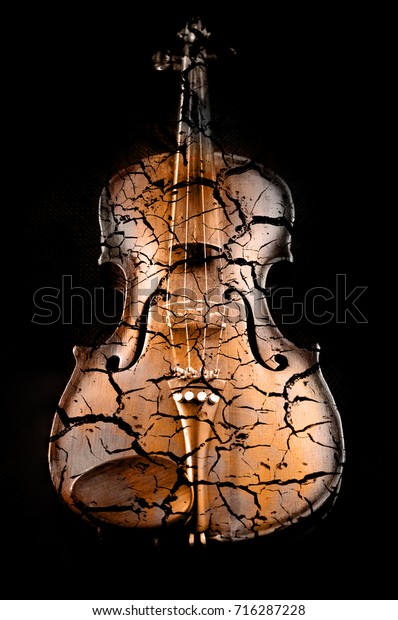 Abstract Crack Textured Yellow Violin On Stock Illustration 716287228