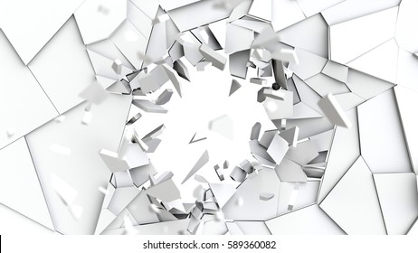 Abstract of cracked surface. 3d render background with broken shape. Wall destruction. 