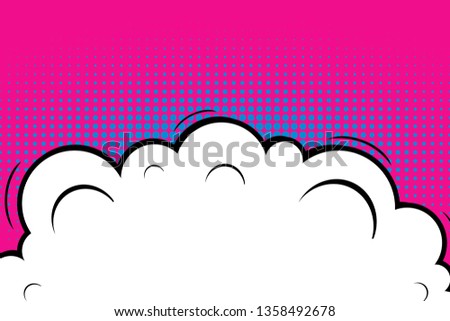 Abstract creative concept comic pop art style blank, layout template with clouds beams and isolated dots background. For sale banner, empty speech bubble set, illustration halftone book design.