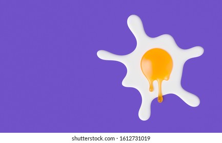 Abstract Creative Concept Dripping Yolk Omelet Or Broken Egg Isolated 3d Illustration. Hot Summer Sun Funny Idea.