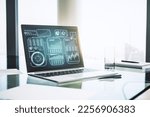 Abstract creative stats data concept on modern laptop screen. 3D Rendering