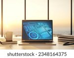 Abstract creative stats data concept on modern laptop screen. 3D Rendering