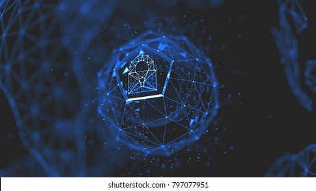 Abstract Crypto Cyber Security Technology On Global Network Background. Digital Theme. 3D Illustration