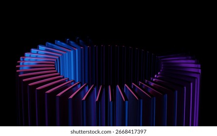 Abstract crystal pattern with blue purple caustic effect, neon light holographic gradient on black 3D background with glass chromatic cube block shapes render. 3D illustration