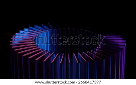 Abstract crystal pattern with blue purple caustic effect, neon light holographic gradient on black 3D background with glass chromatic cube block shapes render. 3D illustration