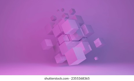 Abstract cube 3d background rendered image. Geometric modern abstract image. Purple color
