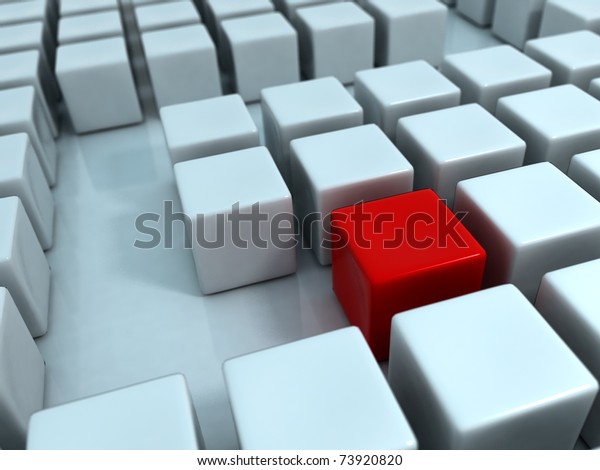 Abstract Cubes Matrix\
With Red Cube in\
Maze