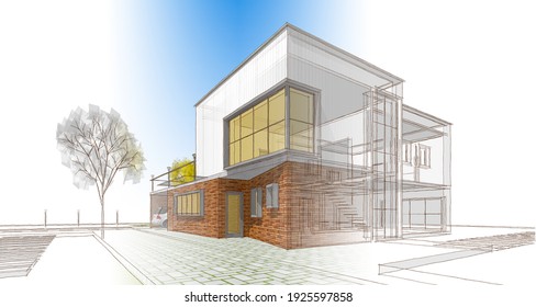 Abstract Cubic House 3d Rendering