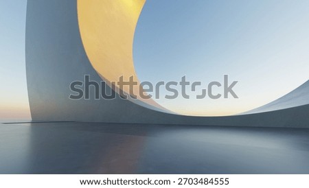 Abstract curved architecture background, Empty space with concrete floor, Futuristic modern building backdrop, 3d rendering