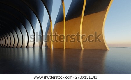 Abstract curved architecture background, Empty exterior space with concrete floor, Futuristic modern building for car presentation backdrop, 3d rendering