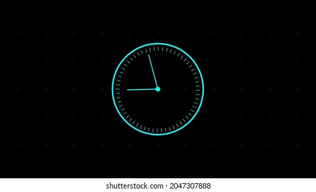 Abstract Cyan 4k Clock Image. Wall Clock Show The Running Time. Time Lapse On A Modern Wall Clock.