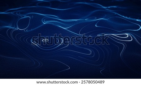 Abstract Cyber Big Data Flow Particles. Big Data Flow And Artificial Intelligence With Lines And A Grid Wave Pattern Ideal For Data Analytics And Technology Concepts.
