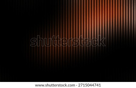 Abstract dark background features numerous vertical illuminated bars transitioning from deep black on the left to a warm intense orange glow on the right suggesting a sophisticated digital curtain or