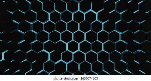 Abstract Dark Black Honeycomb Background Blue Stock Illustration ...