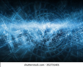 Abstract dark blue digital background, cloud computing concept with chaotic structures, 3d illustration 