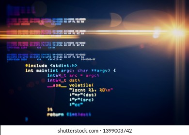 Abstract dark coding wallpaper with text. Programming and future concept. 3D Rendering 