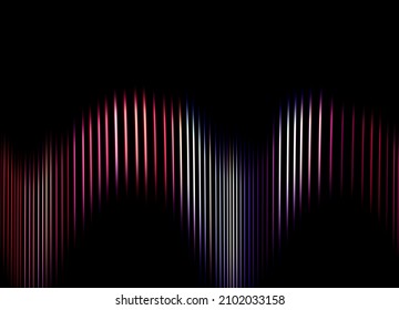 Abstract dark lilac, pink and red vertical thin lines illustration on a black background. Modern pattern with moving background style and vertical geometric wallpaper with copy space. 