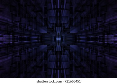 Abstract Dark Purple Matrix Space Warp Or Digital Tunnel For Futurisitc Technology Background.