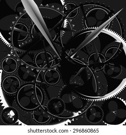 abstract dark time of business with clockwork isolated on technical background. raster illustration