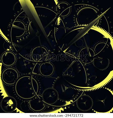 abstract dark time of business with clockwork isolated on technical background. raster illustration