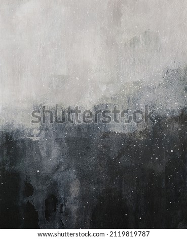 Abstract dark winter landscape. Versatile artistic background for creative design projects: posters, banners, cards, books, magazines, prints, wallpapers. Acrylic on cardboard. Modern art.
