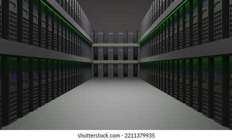 Abstract Data Center Or Colocation Centre For Servers. 3d Illustration