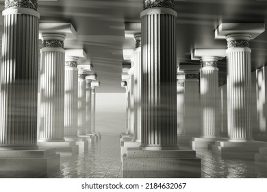 Abstract Decor With Greek Columns. 3d Rendering