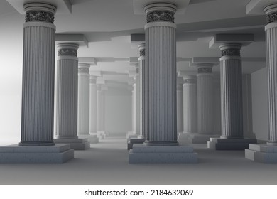 Abstract Decor With Greek Columns. 3d Rendering