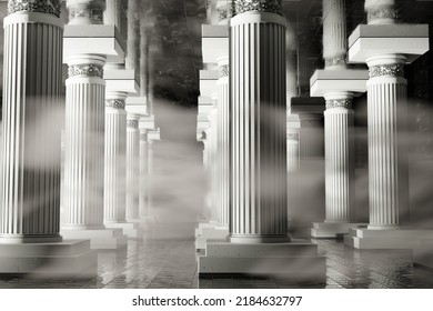 Abstract Decor With Greek Columns. 3d Rendering