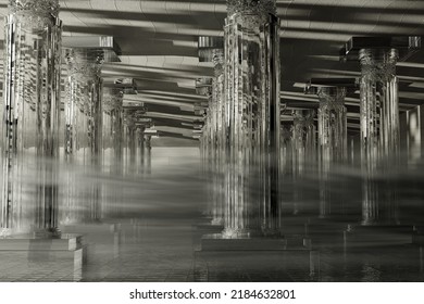 Abstract Decor With Greek Columns. 3d Rendering