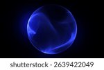 Abstract deep blue sphere of glowing particle waves and energy. Cosmic futuristic 3d sphere in space. Science, technology, virtualization, AI. Magic 3d orb and vibrant energy sphere. 