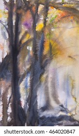 Abstract deep forest ,watercolor painting