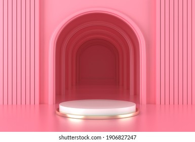 Abstract Depth And Realism Pastel Color Geometric Shape Pink Background, Showcase For Product 3d Render.