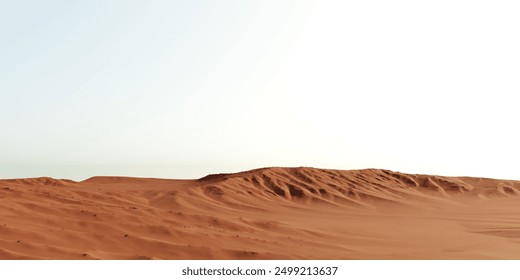 Abstract desert landscape with 3D rendering of mirrored objects and sand dunes. Picturesque, uncluttered desert scene with creative, surreal aesthetics for advertising