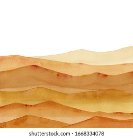 abstract desert,  sandy brown watercolor waves hills on white background  - Shutterstock ID 1668334078
