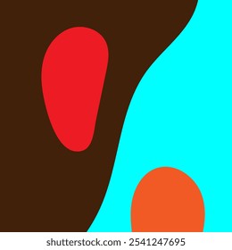 Abstract design featuring bold red, orange, and brown shapes against a bright turquoise background. Perfect for modern decor, branding, and creative digital applications - Powered by Shutterstock