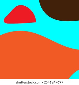 Abstract design featuring bold red, orange, and brown shapes against a bright turquoise background. Perfect for modern decor, branding, and creative digital applications - Powered by Shutterstock