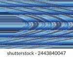 Abstract design looking like pattern on rolls, lying horizontally above each other. Main colors blue and dark. Straight lines coming out on one side. 
