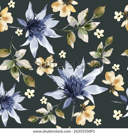 abstract design seamless pattern, flower and foliage arrangement, soft and dark color combination, print on textile fabric or background.