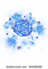 Abstract detailed geometrical ornament on white background. Fantasy blue fractal texture.