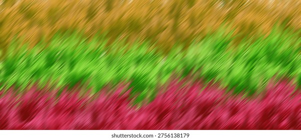 Abstract diagonal motion blur background with tricolor gradient - A vibrant digital illustration featuring streaked lines of orange, green, and red to create a sense of speed and energy.