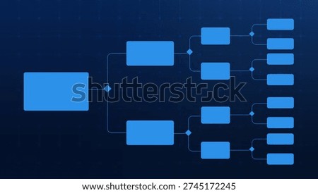 An abstract diagram representing a flowchart. Features interconnected boxes and arrows on a dark blue background, ideal for tech presentations.