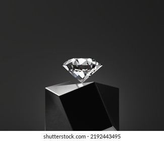 Abstract Diamond Gem Placed On Black Podium Background 3d Render