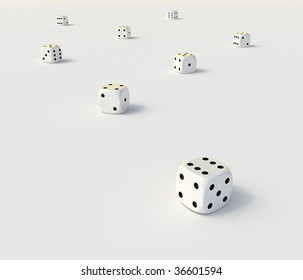Abstract dice on a flat white surface