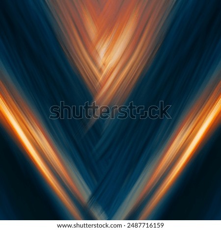 An abstract digital artwork featuring a blurred, V-shaped pattern in shades of orange and blue against a dark background. The design is dynamic and creates a sense of movement and
energy.