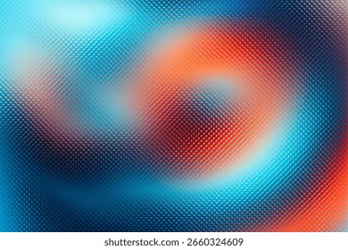 An abstract digital artwork featuring a dynamic swirl of vibrant colors transitioning from bright teal to fiery orange and deep blue with a subtle textured effect