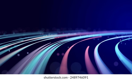 Abstract digital background of moving particles. Information space flow. Big data visualization. 3d