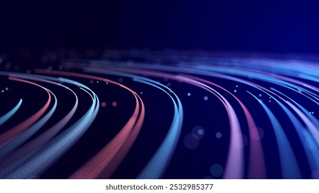 Abstract digital background of moving particles. Information space flow. Big data visualization. 3d